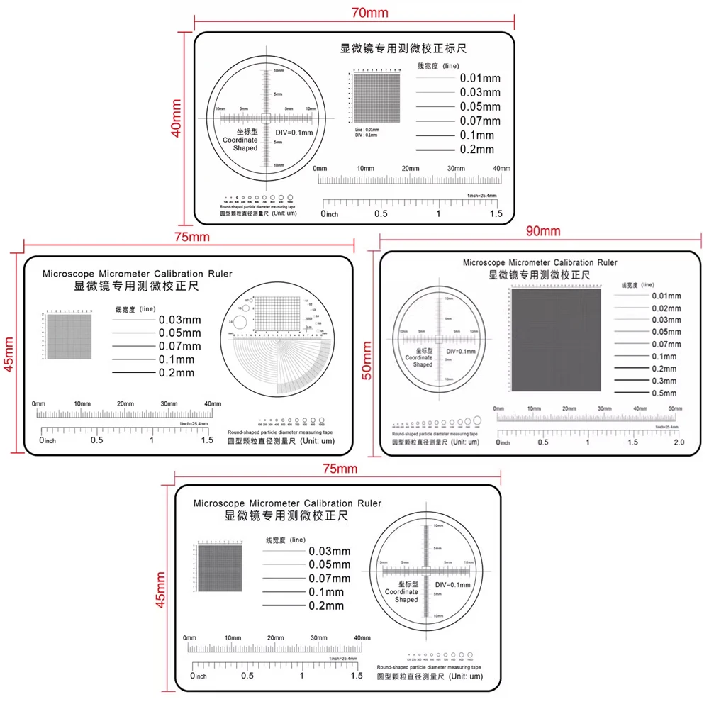 Microscope Micrometer Calibration Ruler Magnifier Film Point Ruler Angle radius Measuring Gauge Transparent Flexible, microscope micrometer