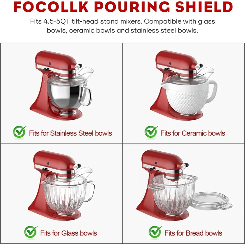 A94E-Pouring Shield Kitchenaid 용 플렉스 엣지 비터 패들 Kitchenaid 스탠드 믹서 부착물 용 4.5-5QT 믹서 보울