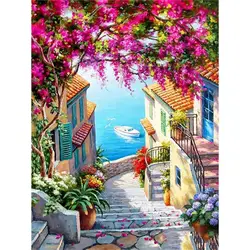 Seaside Town DIY Hand-Painted Oil Painting Kit - Landscape Wall Art Decor Gift (60x75cm) - 60x75cm no frame (Brown)