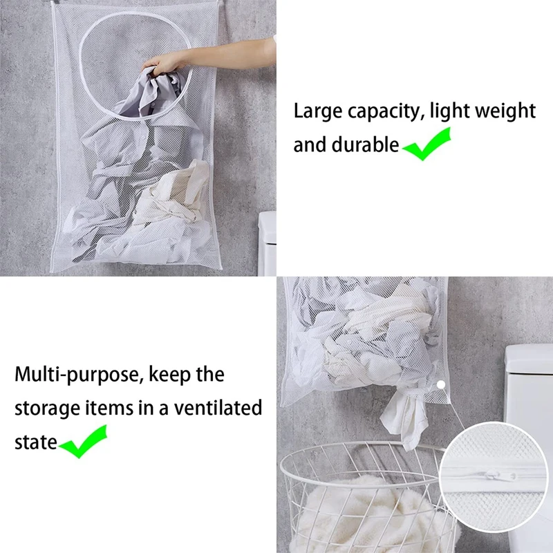 Hanging Hamper Mesh Laundry Bags Baskets for Bedrooms Bathroom over Door Organiser Large Capacity Hanging Laundry Bag