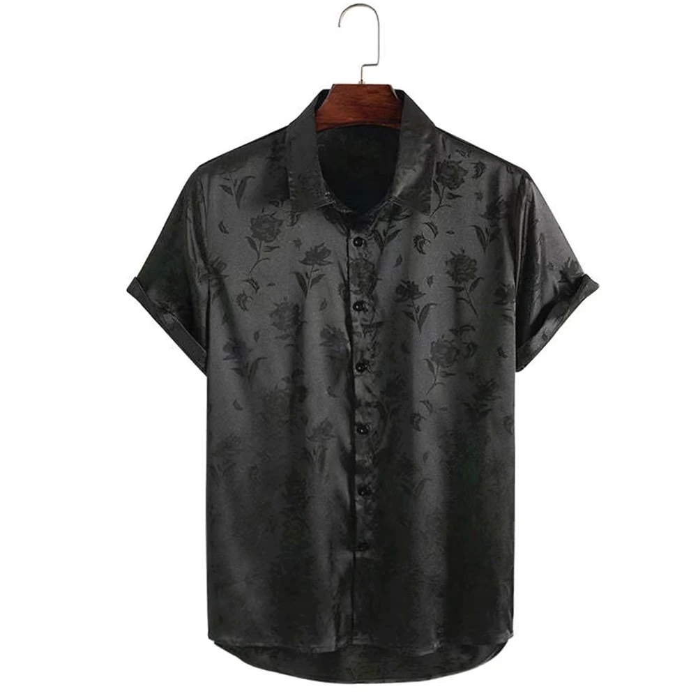 

Рубашка жаккардовая мужская с принтом розы, уличная одежда свободного покроя, шелковистая эластичная, обычная жаккардовая, с принтом роз