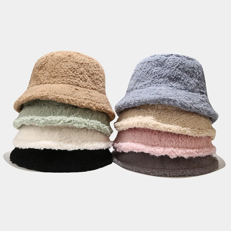

Plush Flat Top Solid Color Thickening Women'S Winter Hat Keep Warm Outdoor Winter Foldable Fisherman'S Hat Basin Cap