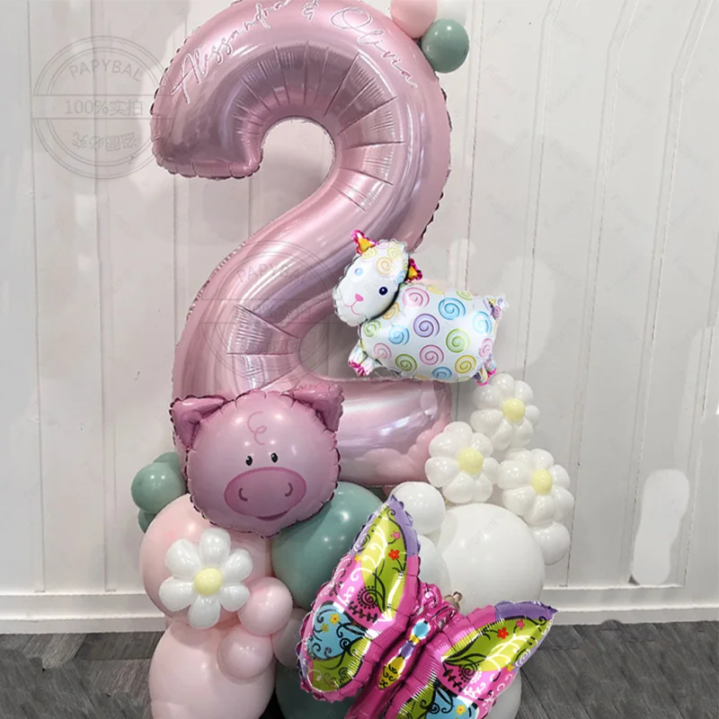 

1 комплект стоячий мультяшный шарик-бабочка из фольги с розовым цифровым шариком, Набор детских украшений для дня рождения девочек, Детский праздник