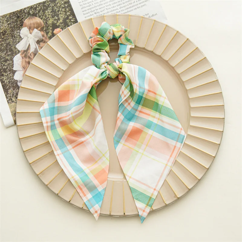 Haar Schal Haarband Chiffon Floral Scrunchie Haar Bands Pferdeschwanz-halter Scrunchy Krawatten Vintage Zubehör für Frauen Mädchen – Detail 5