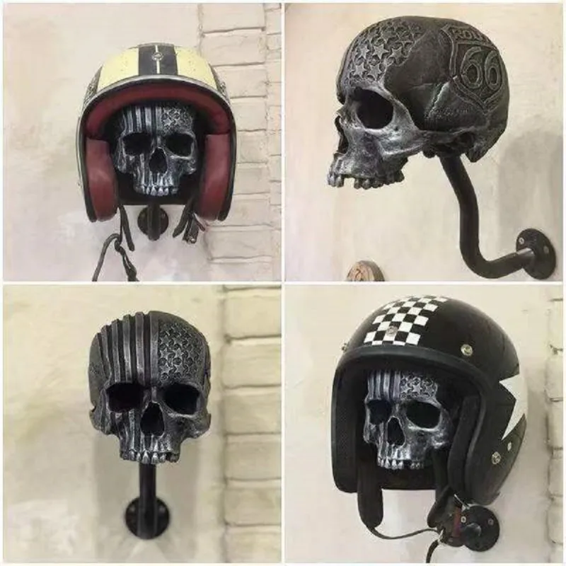 Motorcycle Helmet Holder Skull with Beard Helmet Rack Wall Mount Hat Coats Jacket Hook Indoor Resin Ornaments Storage Rack Prop new motorcycle helmet holder wall mount 180° rotation helmet hanger helmet stand rack storage hook for motorcycle bike helmets