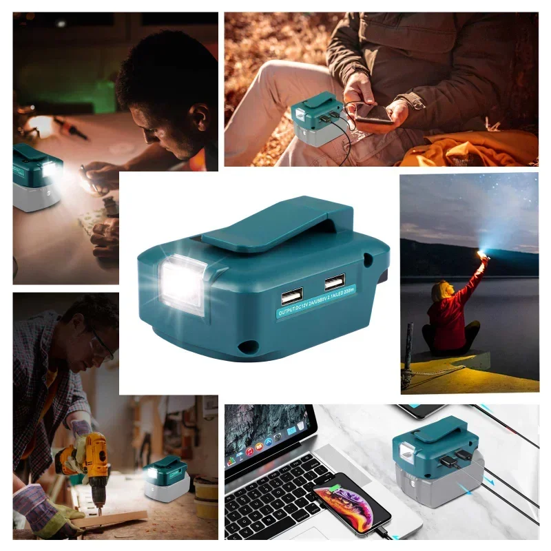 듀얼 USB 충전기 어댑터 컨버터 전원, 마키타 18V BL1815 BL1830 BL1840 배터리, LED 작업등 포함, ADP05, 1 개, 2 개