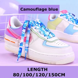 Vibrant Gradient Rainbow Flat Shoelaces - Unisex Casual Canvas Shoe Accessory - 80cm (Camouflage blue)