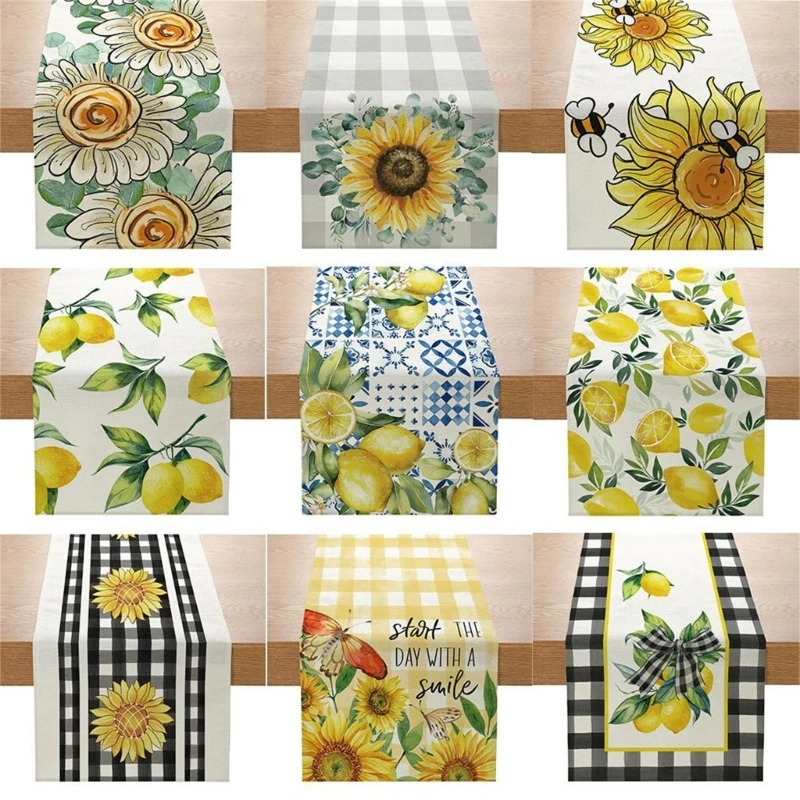 

Summer Linen Table Runner Thanksgiving Tabletop Kitchen Decoration Sunflowers Tablecloth Home Wedding Dining Room Dropshipping