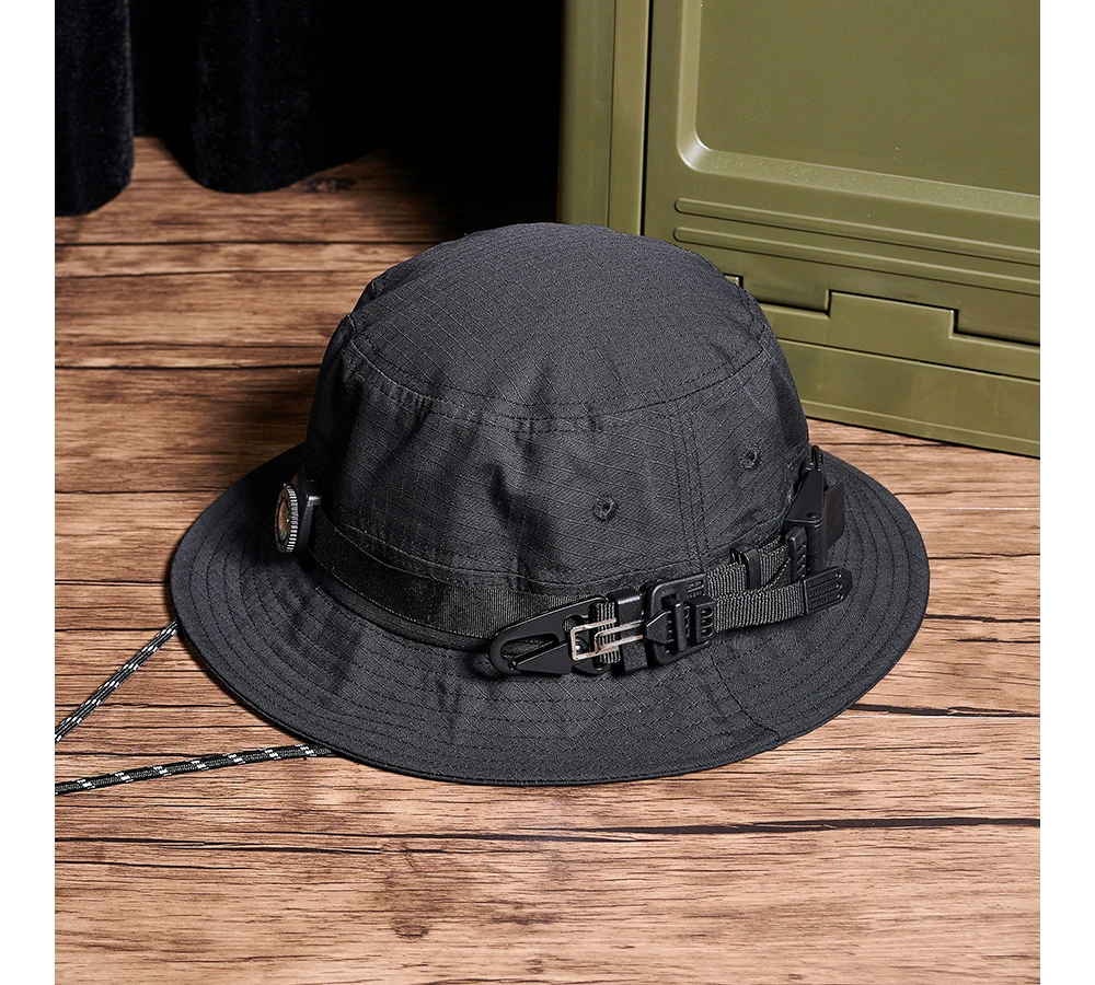 Taktische Funktionelle Arbeit Outdoor Angeln Jagd Camping Breite Krempe Sonnenhut Schnellverschluss Schnalle Kompass M/L/XL – Detail 10