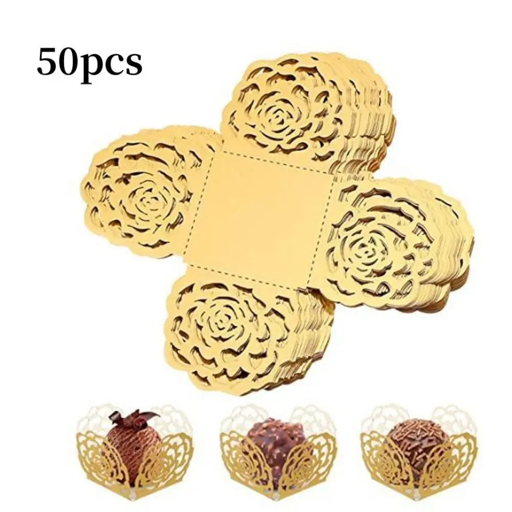 50pcs Paper Chocolate Packing Separating Trays Paper Holder Hollow-Out Chocolate Muffin Wrappers Wedding Party Dessert Decor