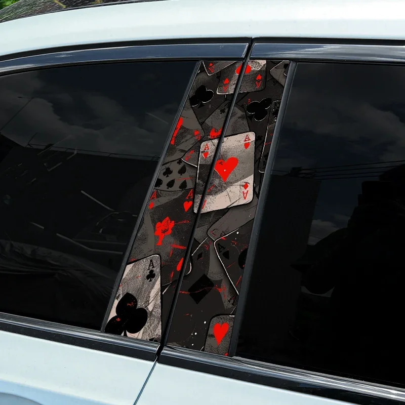 1 pz/2 pz Poker Adesivi Per Auto Divertente FAI DA TE Auto B-pilar Impermeabile Protezione Solare Decorazione Della Copertura Graffi Carta Da Gioco Decalcomanie Del Vinile - immagine 2