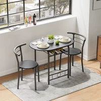 3 Pieces Dining Set for 2 Small Kitchen Breakfast Table Set Space Saving Wooden Chairs and Table Set,Black 2