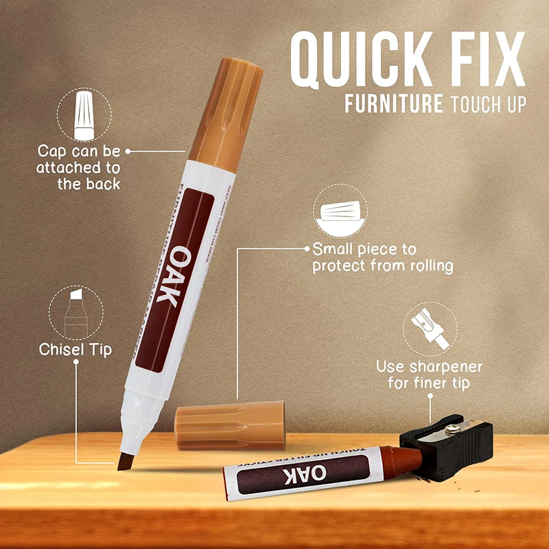 Furniture Markers Touch Up Wood Scratch and Stain Repair 8 Felt Tip Markers 8 Wax Stick Furniture Crayons & Sharpener Maple furniture repair markers