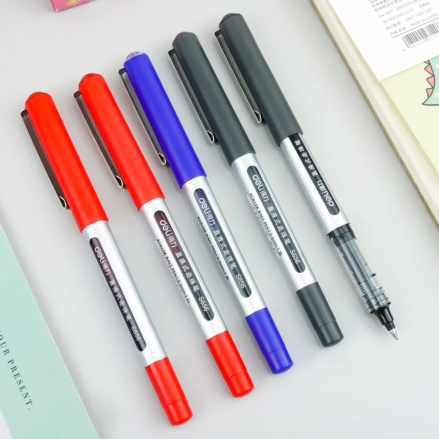 

S656 Straight Liquid Ballpoint Pen Bullet Head Carbon Neutral Pen Office Exam Signature Pen 0.5mm Black Blue Red