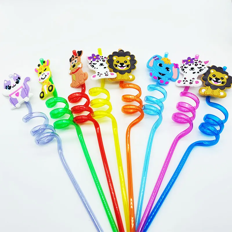 8pcs Reusable Cartoon Drinking Straws Reusable Plastic Straws Cartoon Straws  Childrens Birthday Supplies Party Decorations