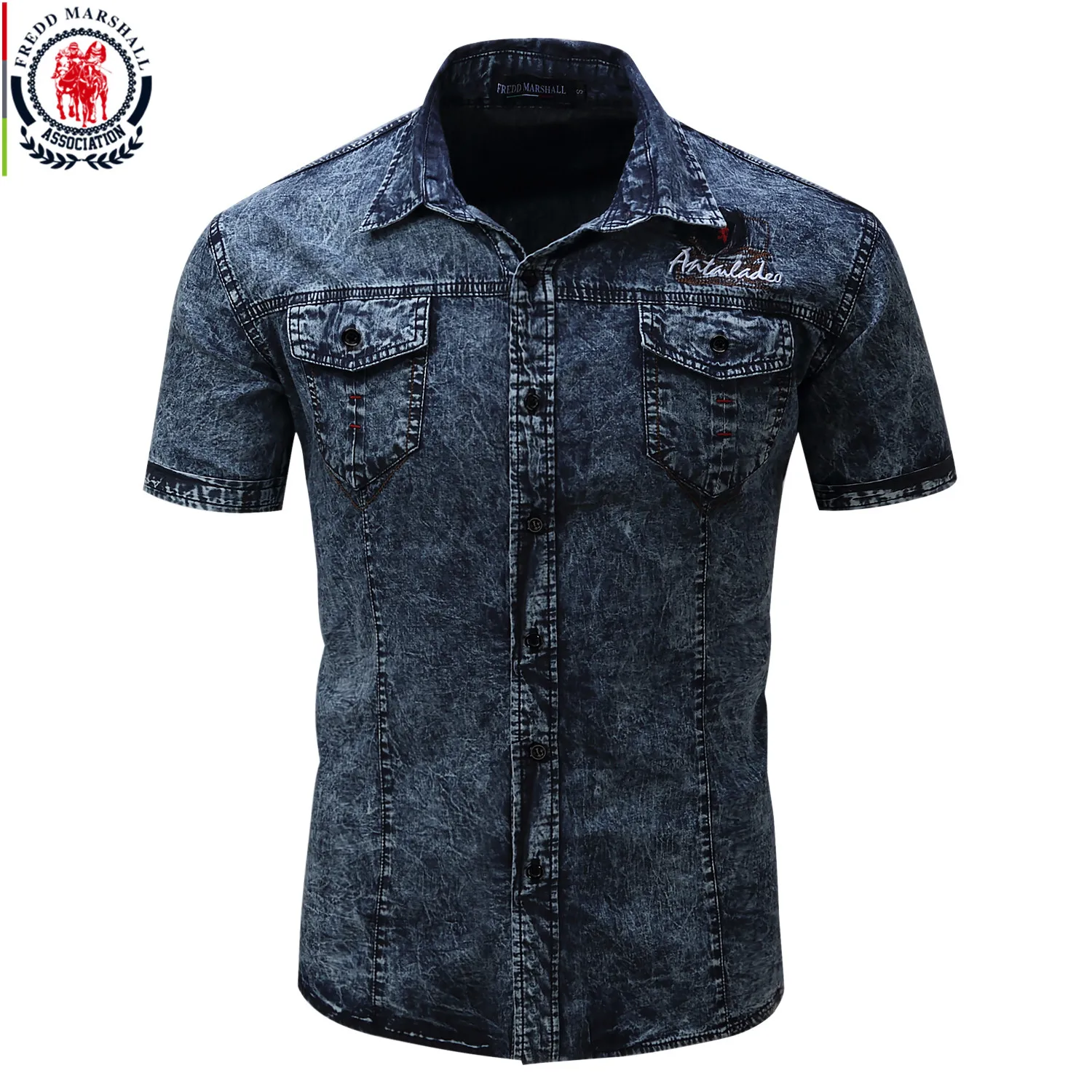 FREDD-MARSHALL-2023-New-Men-Short-Sleeve-Denim-Shirt-Mens-Casual-Dress ...