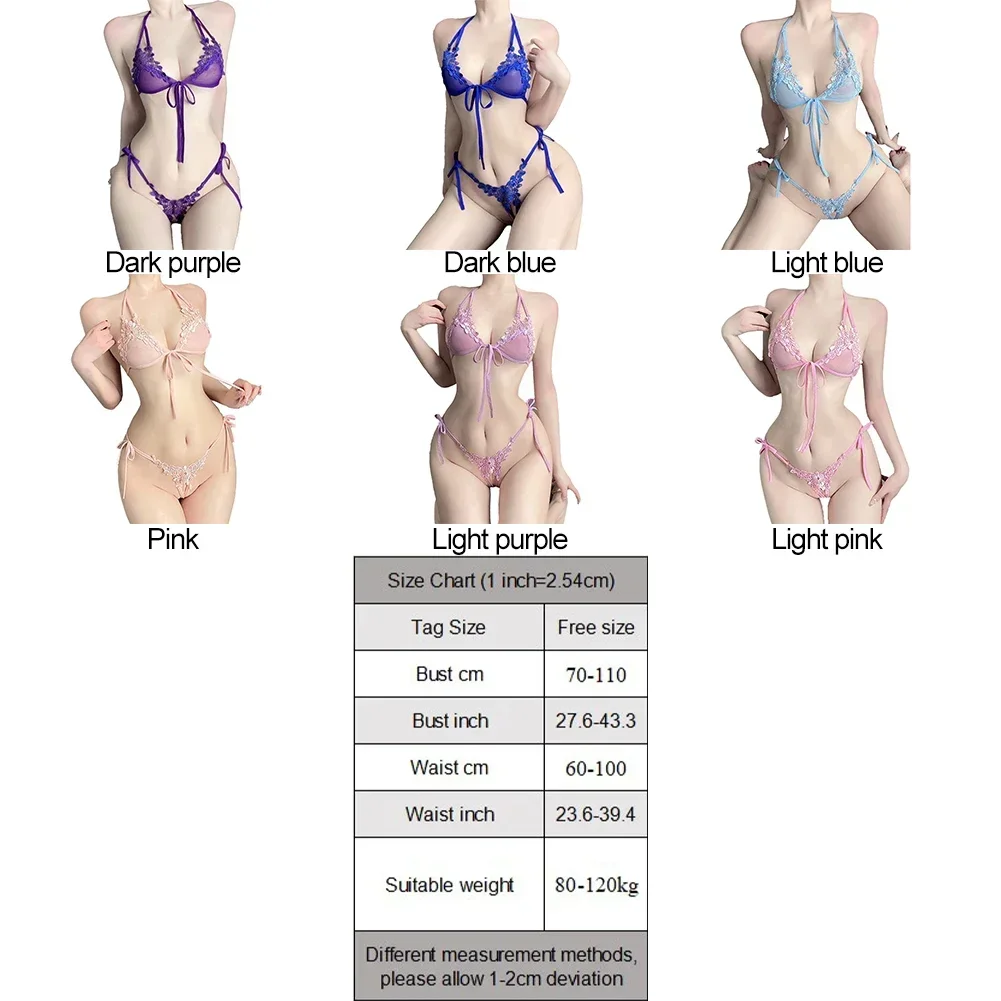 Womens Sexy Lace Bikini Underwear Set See-through Ultrathin Bra & Brief Sets V-Neck Bra Thong Perspective Sensual Lingerie