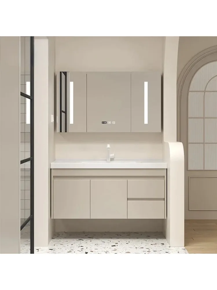 New Light Luxury Bathroom Cabinet Smart Mirror Cabinet Integrated Washbasin Modern Bathroom Sink Vanity
