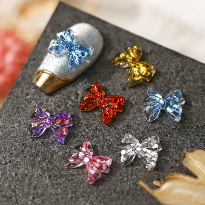 

50Pcs/bag Nail art jewelry Crystal glass hearts candy colored Bow Nail Art Decorations Accessories Nai DIY Decorations