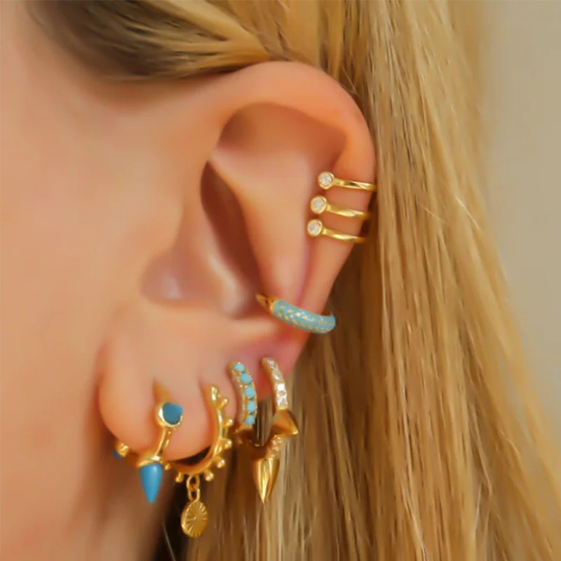 Aide 2021 Trend 925 Stamp Silver Color Turquoise Hoop Earrings For Women Pendientes 7/9/11mm Huggie Earring Fine Jewelry as Gift