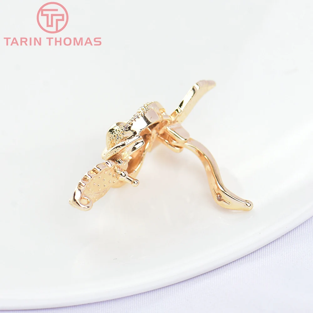 5685)15x35.5MM 24K Gold Color Brass with Zircon Flower