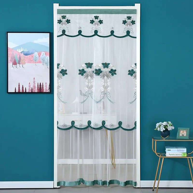 Punch-free Mosquito Screen Curtain Curtain, Breathable Bedroom Partition Curtain Double Layer Lace Lily Embroidered Door Curtain