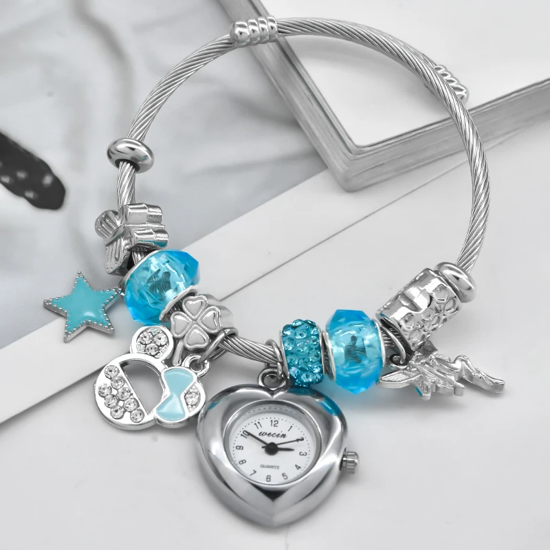 Fashion Women's Bracelet Watch Love With Stylish Decor Refined Round Quartz Watch Silvery Casual Elegance women watches electronic watch
