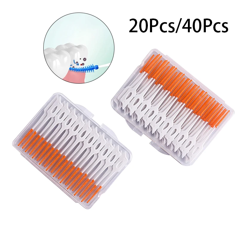 

20/40PCS Oral Care Tools Silicone Interdental Brushes Super Soft Dental Cleaning Brush Teeth Cleaner Dental Floss Toothpicks