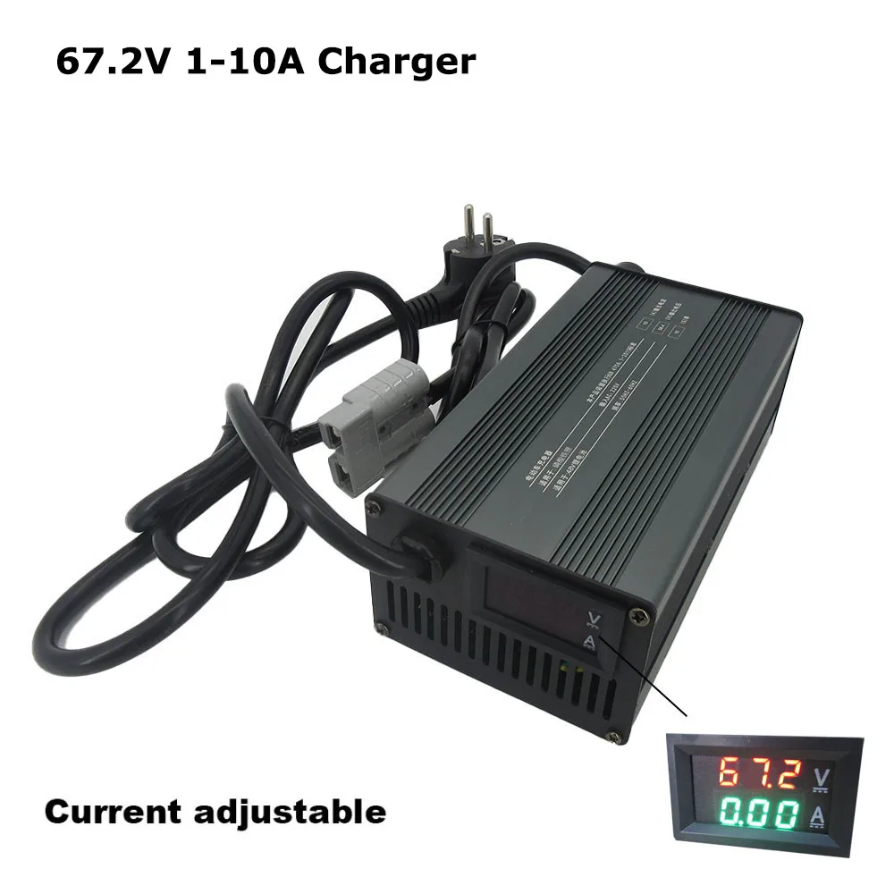 

67.2V 1A 2A 3A 4A 5A 6A 7A 8A 9A 10A Lithium ion Charger 16S 60V Ebike Scooter Current adjustable Charger