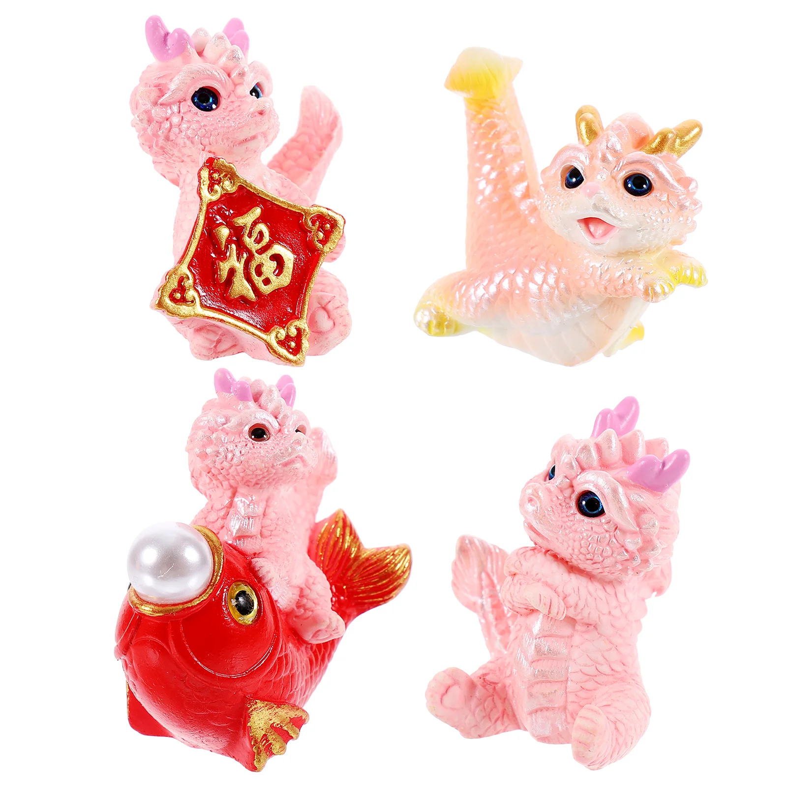 

4pcs Chinese Resin Dragon Decoration Cartoon Dragon Statue Tabletop Dashboard Dragon