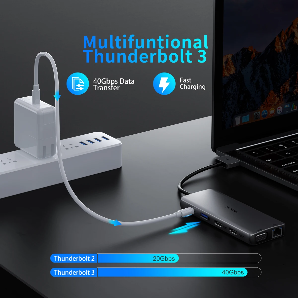 MOKiN 12 in 2 ��ŷ �����̼� - USB3.0, HDMI 4K60Hz, PD 100W, SD, TF, RJ45 1Gbps - MacBook Air/Pro, iPad, Thunderbolt ��Ʈ�Ͽ�