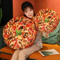 40/60cm Pizza Food Plush Pillow Stuffed Like Real Round Snack Cushion Shell with Zipper Ham Bacon Green Union Beef Tomato Decor 1