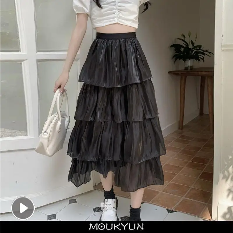 

MOUKYUN Midi Skirts Women Sweet Tiered Designed Princess Summer Aesthetic Fashion Gentle Vintage French Style Fairycore Faldas
