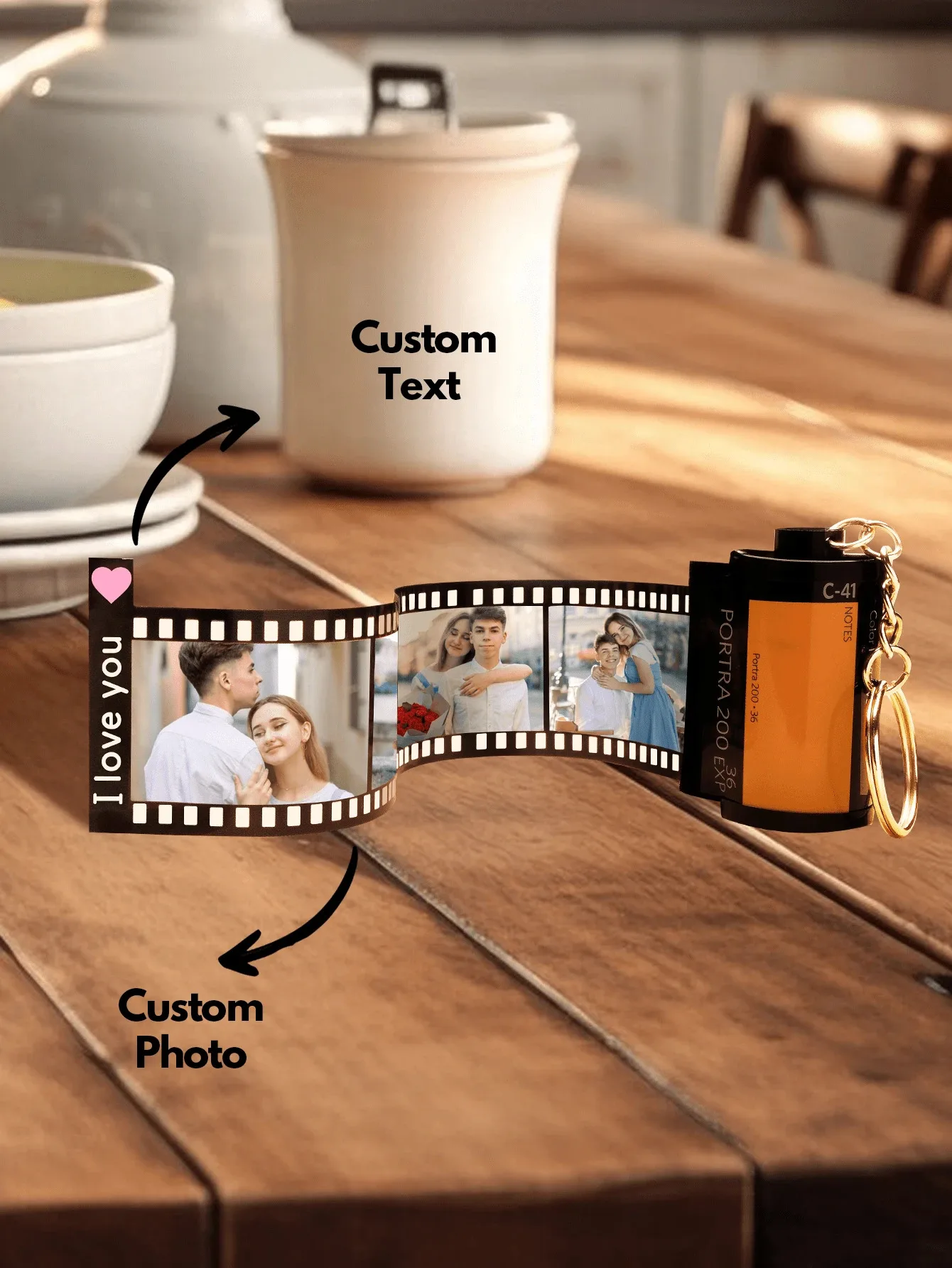 Texto personalizado Film Roll Keychain, Memória da câmera personalizada Keychain, Memorial Gift Jewelry, Dropshipping, 5, 10, 15, 20 Fotos