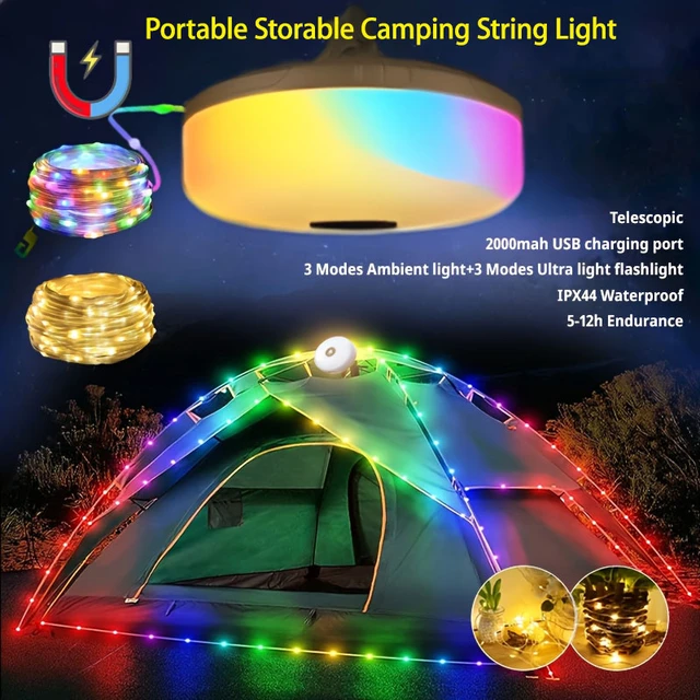 Outdoor Waterproof Portable Stowable String Light, 10M Camping String Lights