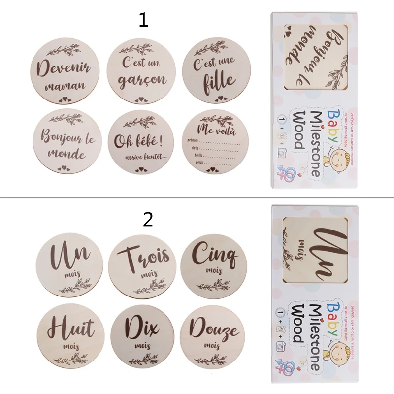 M76C 6 Pcs/Set Handmade Baby Milestone Cards Newborn Monthly Recording Cards Spanish Language Letters Flower Print Photocards