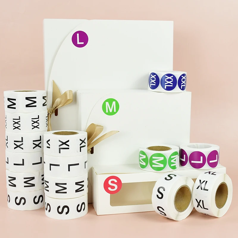 1roll Colorful Self-Adhesive Size Label Sticker Apparel Product Size Tag Wedding Gifts Packaging Box Store Identification Paster