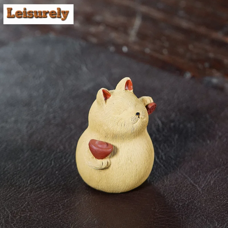 Yixing Zisha Fortune Cat Tea Pet Boutique Tea Sculpture Tea Figurine Play Toys Tea Statue Ornaments Tea Ceremony Accessories