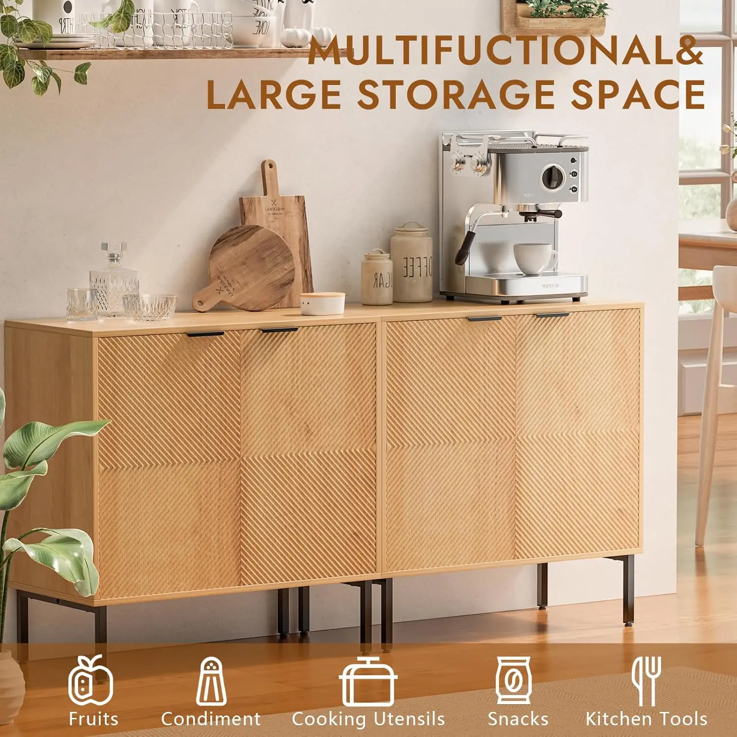 خزانة بوفيه جانبية مع أبواب وأرفف قابلة للتعديل، و...