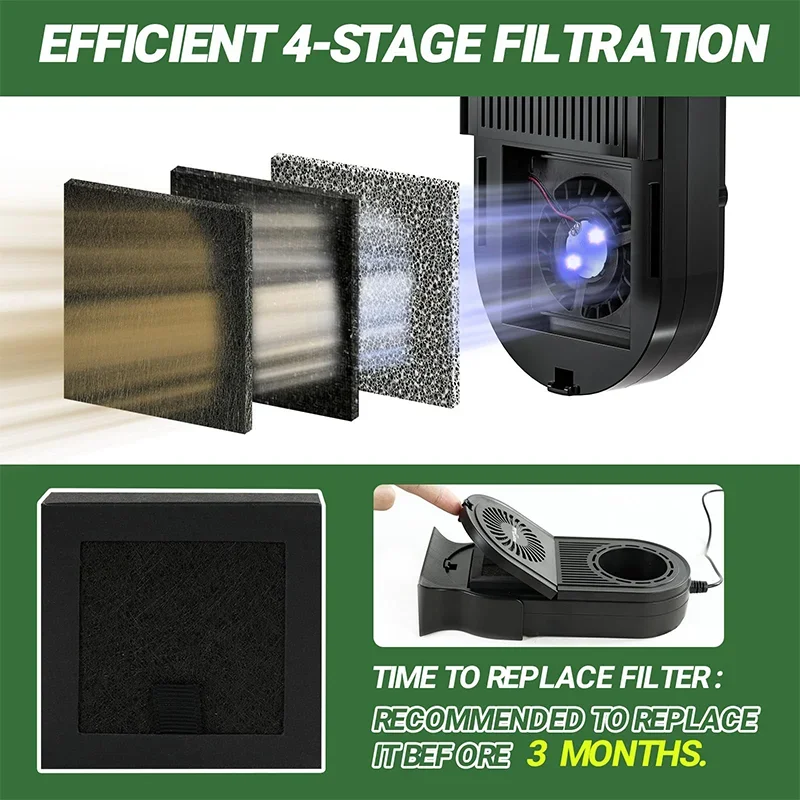 Reptile Terrarium Timed Air Purifier With UV Sterilization Lamp 4-layers Strong Filtration Air Purifier Amphibians Supplies