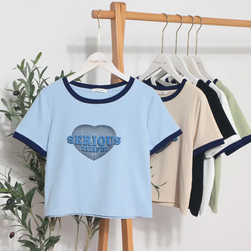 

Y2K Letter Print T Shirt for Women Short Slim Round Neck Woman Clothing Summer Short Sleeve Basic Casual Tops Female 2023