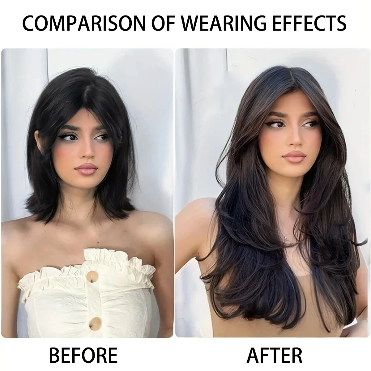 DUTRIEUX Synthetic Long Straight Hair Extensions 22 Inch Clip In Hair Extension V Shape Hairpieces Hair Clips Hair Brown Black