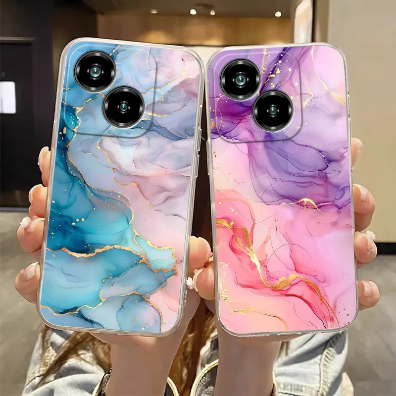 Luxury Clear Shockproof Silicone Soft Phone Case with Marble Floral Print