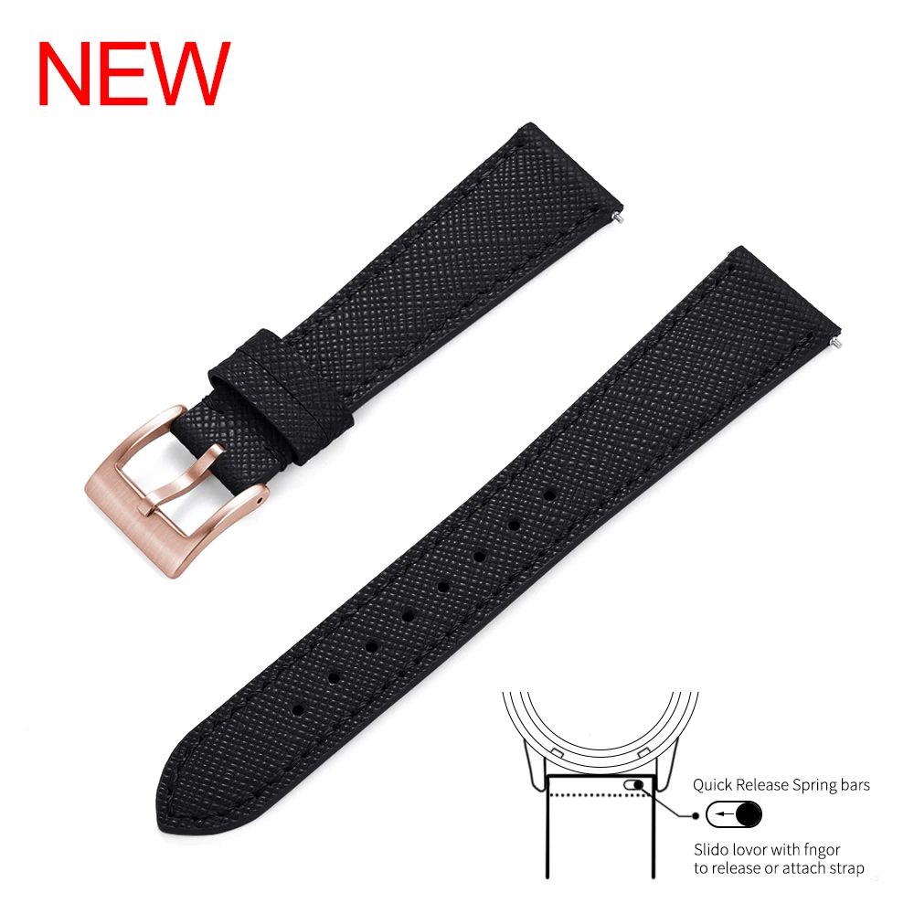 Vintage Stitched Leather Quick Release Watch Band - Retro Durable Replacement Strap