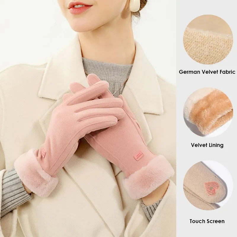 

Winter Gloves Velvet Thickened Elegant Women's Glove Touch Screen Autumn Windproof Warm Mittens