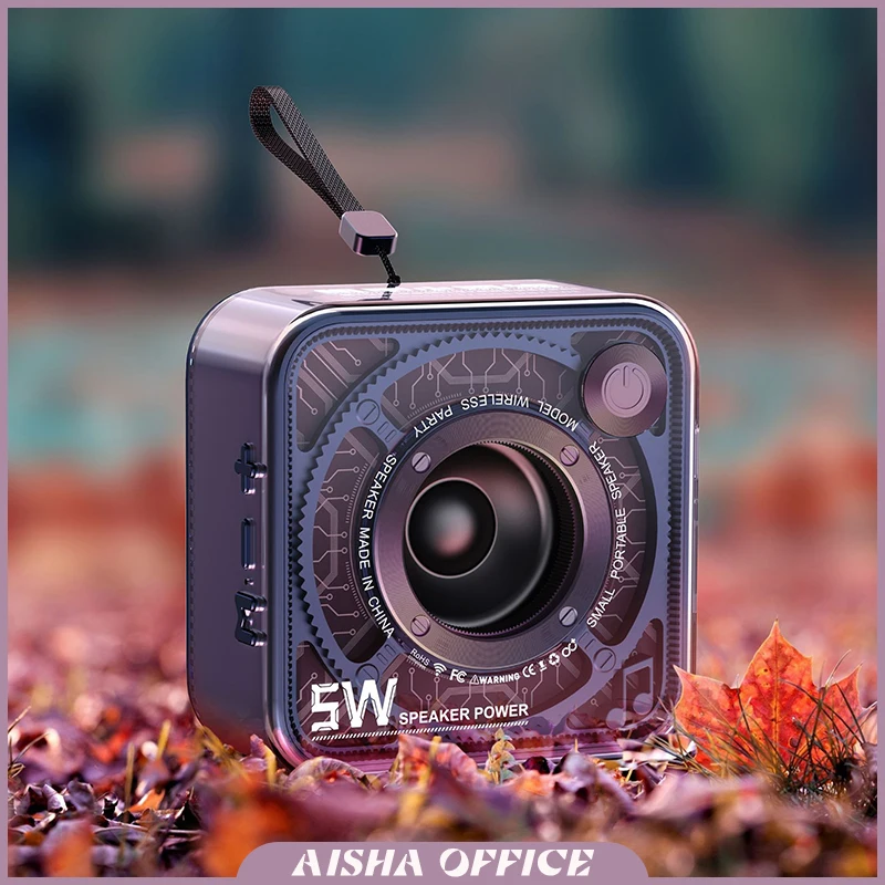 무선 블루투스 스피커, 투명 메카 눈부신 서브우퍼, FM 라디오, 핸즈프리 TWS, 야외 휴대용 음악 스피커, 선물, 5W