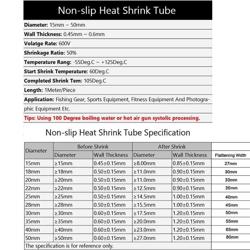 Heat Shrink Tube Anti-slip DIY Wrapping Tubing 1 Meter 15/18/20/22/25/28/30/35/40/50mm for Fishing Rod Grip