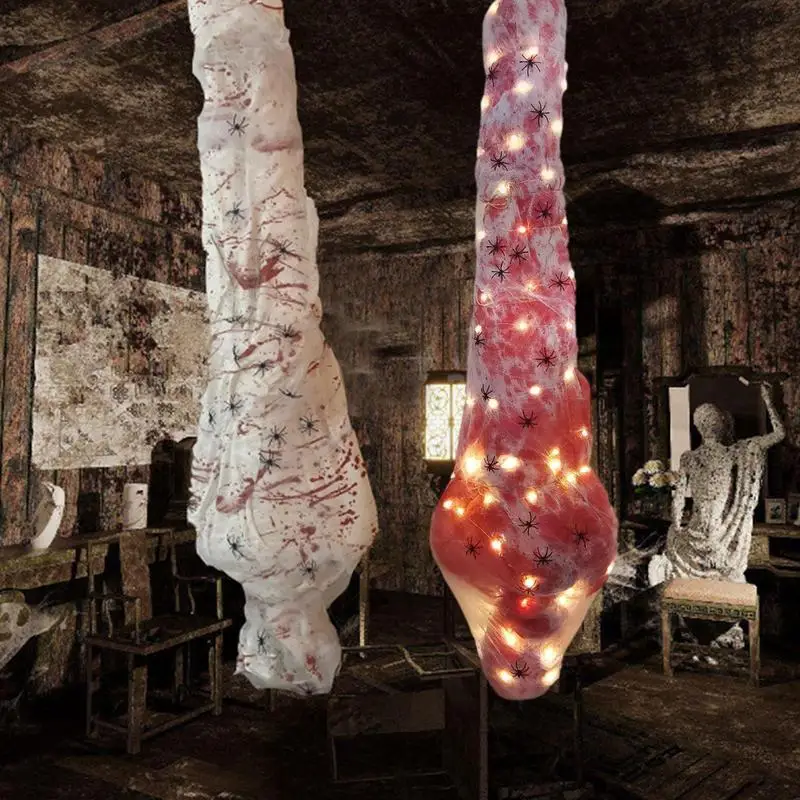 

58.5inch Halloween Corpse Props Set Outdoor Yard Creepy Shroud Decoration Horror Bloody Body Bag Haunted House Hanging Decor