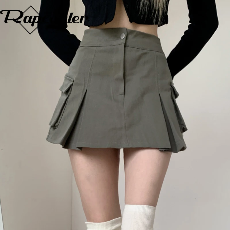 

Джинсовая плиссированная юбка Rapcopter y2k с карманами, Милая Мини-юбка в Корейском стиле, уличная одежда в стиле Харадзюку, винтажная шикарная одежда