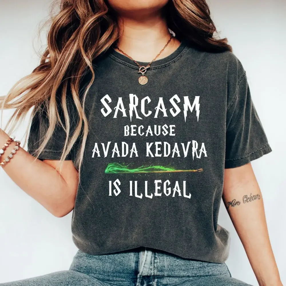 Retro Magic Wand Shirt Sarcasm Because Avada Kedavra Is Illegal Shirt Unisex School Tee Cotton Shirt Fantasy Apparel Y2K Top 4